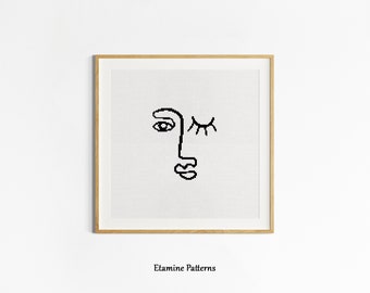 Picasso Inspired Line Art Face Cross Stitch Pdf Pattern, Easy Line Art Cross Stitch Patterns, Contemporary Xstitch, Simple Cross Stitch