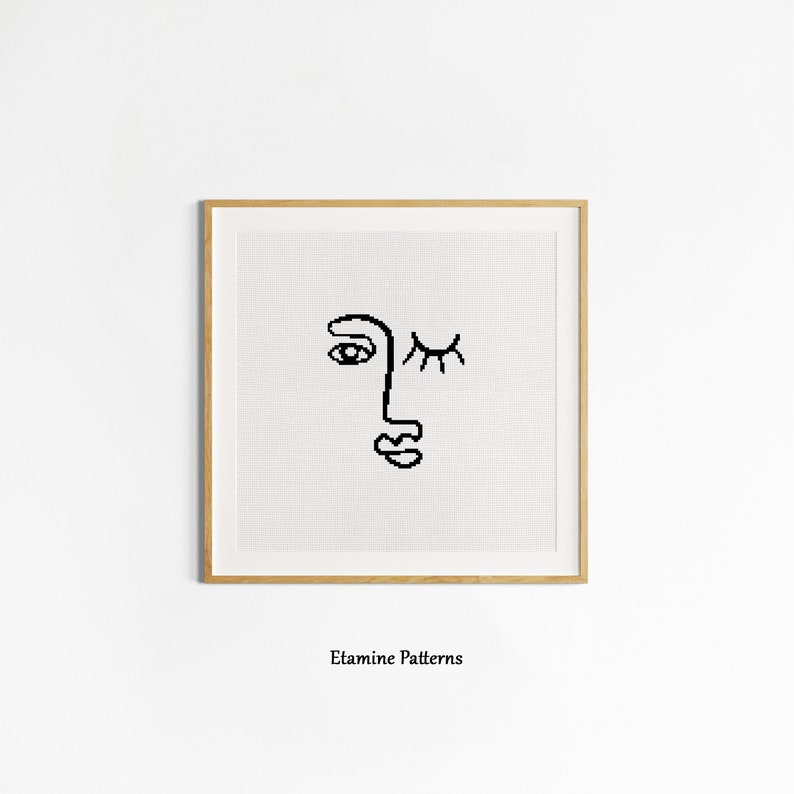Picasso Inspired Line Art Face Cross Stitch Pdf Pattern, Easy Line Art Cross Stitch Patterns, Contemporary Xstitch, Simple Cross Stitch