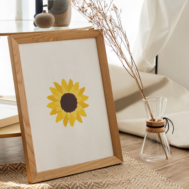 Sunflower Cross Stitch Pdf Pattern, Yellow Flower Cross Stitch Pattern, Garden Plant Cross Stitch Patterns, Mini Cross Stitch Charts