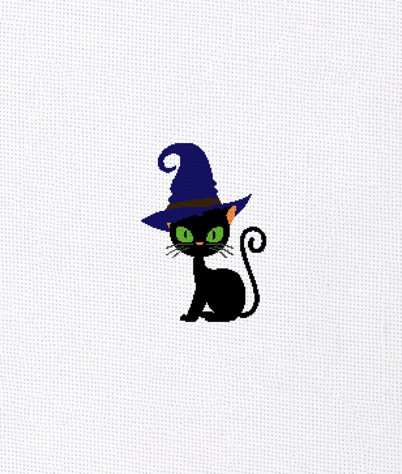 Black Cat Cross Stitch Pattern Pdf Halloween Cat Cross Stitch Etsy