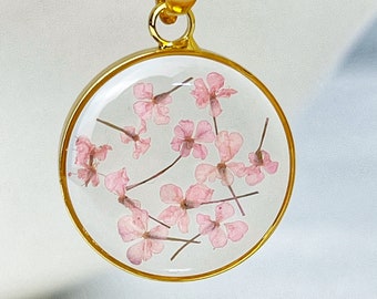 Collier pendentif avec fleurs séchées -  Bijoux fleurs naturelles et résine - Bijoux minimalistes avec fleurs stabilisées acier inoxydable