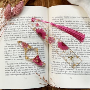 Lot de marque-page et bague de lecture personnalisé en résine avec fleurs séchées - Idée cadeau Noël fêtes de fin d&#39;années anniversaire