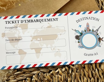 Carte voyage personnaliée  - Ticket embarquement cadeau personnalisable - Billet avion week-end, vacances surprise - Boarding pass à gratter