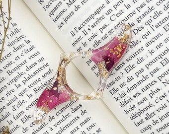 Bague de lecture en résine avec fleurs séchées - Porte-page résine - baguier de lecture résine fleur incrustée