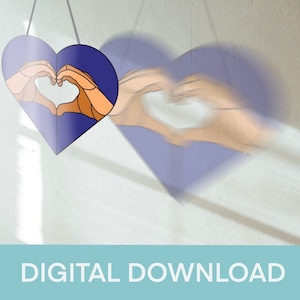 Heart Hands Stained Glass Pattern, Stained Glass Patterns, Digital Instant Download, Craft, Decor, Home