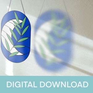 Capsule Fern Moon Stained Glass Pattern, Stained Glass Patterns, Digital Instant Download, Craft, Decor, Home