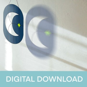 Capsule Moon and Star Stained Glass Pattern, Stained Glass Patterns, Digital Instant Download, Craft, Decor, Home