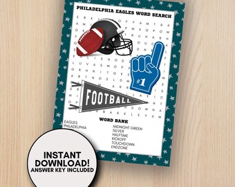 Philadelphia Eagles Wortsuchlauf | Druckbare Adler Wortsuchlauf | NFL Digitaler Download Wortsuchlauf | Klassenzimmer Arbeitsplatz Kneipe Roadtrip Spiel