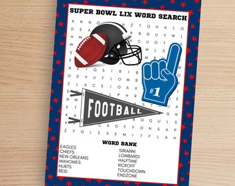 Super Bowl Wortsuchlauf | Druckbare Super Bowl Party Wortsuchlauf | NFL Super Bowl Digitaler Download Wortsuchlauf | Kneipen- Klassenzimmer Arbeitsplatz Spiel