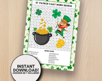 St. Patrick's Day Wortsuchlauf | Druckbare St. Paddys Wortsuche | Digitaler Download Wortsuchlauf | Klassenzimmer Arbeitsplatz Kneipe Roadtrip Spiel