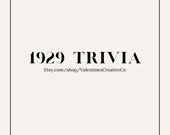 Jahr 1929 Geburtstag Trivia | 1920s Quizfragen | Geburtstagsspiel | 1929 Personalisierte Trivia | Jahr, in dem du geboren wurdest Quizfragen Spiel