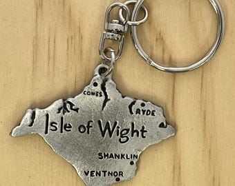 Isle of Wight Map Keyring. Made of Fine English Pewter in Gift Pouch