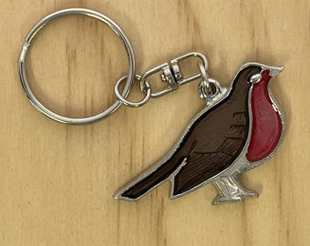 Robin Red Breast Keyring. Made of Fine English Pewter in Gift Pouch