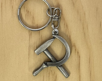 Hammer & Sickle Keyring. Made of Fine English Pewter in Gift Pouch