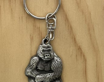 Gorilla Keyring. Made of Fine English Pewter in Gift Pouch