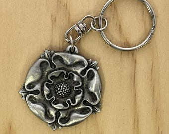 Tudor Rose Keyring. Made of Fine English Pewter in Gift Pouch
