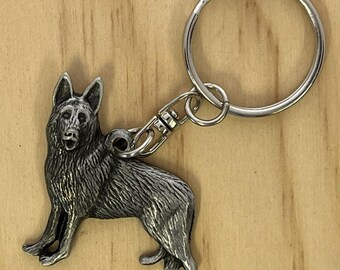 German Shepherd Keyring. Made of Fine English Pewter in Gift Pouch