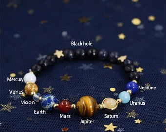 New Bracelet Galaxy Solar System Eight Planets Theme Natural Stone Beaded Gift