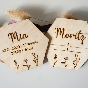 Geburtstafel Holz I Geburtskarte I Namensschild mit Geburtsdaten I Geschenk zur Geburt I personalisiert/selbst ausfüllen