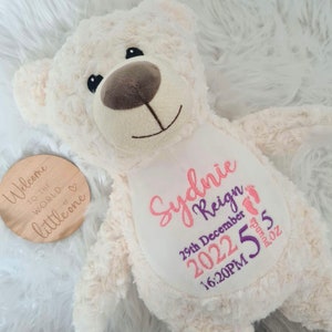 Personalised teddy bear embroidered with babies birth details makes a perfect newborn gift   Customised bear baby gift teddy bear new baby