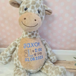 Personalised giraffe teddy bear embroidered with babies birth details newborn gift Customised bear baby gift embroidere teddy