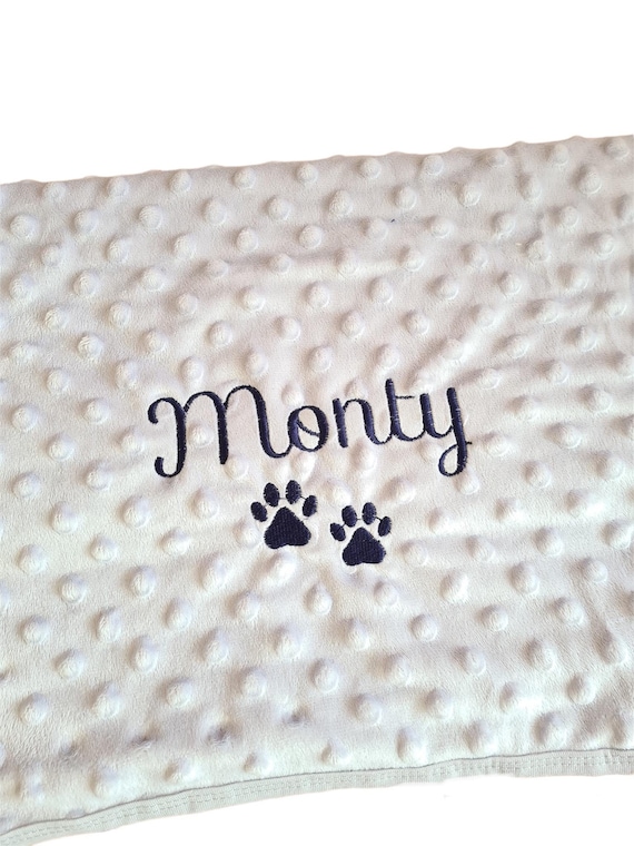 Personalised Dog Blanket Embroidered With Dog or Cats Name and Paw