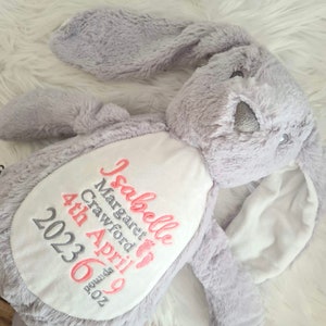 Personalised teddy bear embroidered with babies birth details makes a perfect newborn gift    Customised bear baby gift bunny teddy