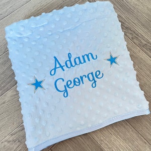 Personalised embroidered baby blanket make the perfect gift for newborn baby embroidered with babies name baby boy