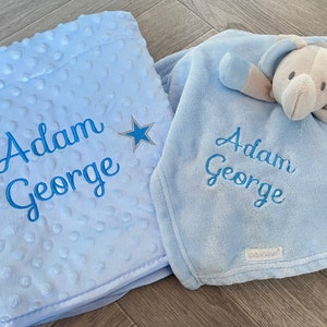 Personalised embroidered newborn gift set baby blanket and comforter make the perfect gift for newborn baby embroidered with babies name