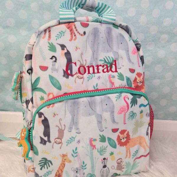 Personalised toddler backpack embroidered with name  back pack perfect for small children child's bag safari theme
