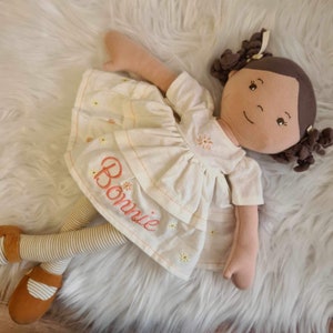 Personalised doll soft doll with embroidered name. Perfect for 1st birthday or new baby gift customised doll with name