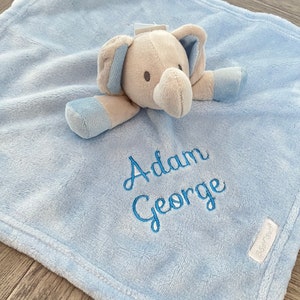Personalised elephant comforter embroidered with babies name makes the perfect newborn gift