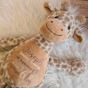 Personalised giraffe teddy bear embroidered with babies birth details newborn gift Customised bear baby gift embroidere teddy