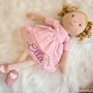 Personalised doll soft doll with embroidered name. Perfect for 1st birthday or new baby gift customised doll with name