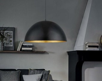 Lampe en laiton marocain,Plafond de luminaire de dôme en laiton noir, lumières d'îlot de cuisine, extérieur noir et or à l'intérieur