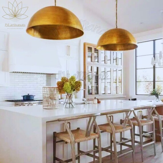 Set of 2 Brass Dome Pendant Light Brass Oxide Ceiling Light Brass