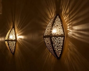 Set of 2 Moroccan Copper Wall Sconce - Handcrafted Elegance for Your Home Decor - Moroccan Artistry Meets Elegance - Copper Wall Sconce