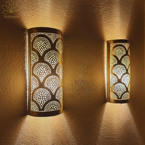 Set of 2 Moroccan Copper Wall Sconce - Handcrafted Elegance for Your Home Decor - Moroccan Artistry Meets Elegance - Copper Wall Sconce