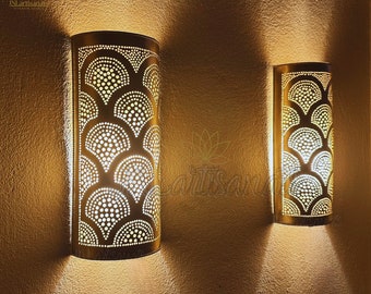 Set of 2 Moroccan Copper Wall Sconce - Handcrafted Elegance for Your Home Decor - Moroccan Artistry Meets Elegance - Copper Wall Sconce