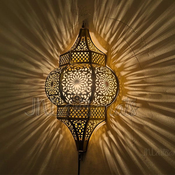 Marokkaanse koperen wandkandelaar - handgemaakte elegantie voor uw interieur - messing schanslicht - koperen wandkandelaar - messing licht -ijdelheid licht