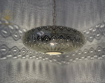 Kronleuchter-Beleuchtung Esszimmer Bauernhaus – Marokko-Pendelleuchte – Messing-Kronleuchter – Kupfer-Pendelleuchte – Deckenleuchten aus Messing
