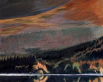 099. Autumn stillness, Loch Morlich. An original acrylic painting by Archie MacArthur. 10"x7"