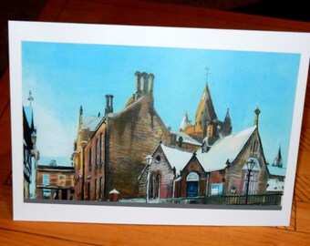 C086. Tain Museum, sunshine and snow. A5 card from painting by Archie MacArthur