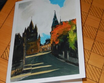 C101. Tower St, Tain, autumn day. A5 greetings card from a painting by Archie MacArthur