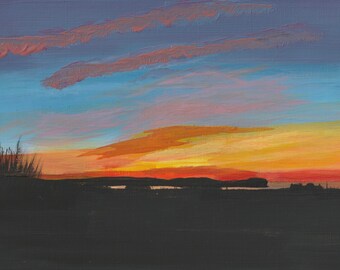587. Dunnet Head Sunset Giclee Print: Scottish Highlands Acrylic Landscape (10x7"