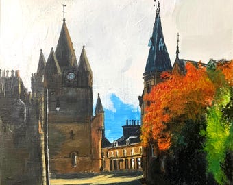 101. Autumn colour, Tower St, Tain. An original acrylic painting by Archie MacArthur. 10"x7"
