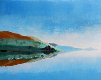 050. Cormorant rising. An original acrylic painting by Archie MacArthur. 254 x 178mm