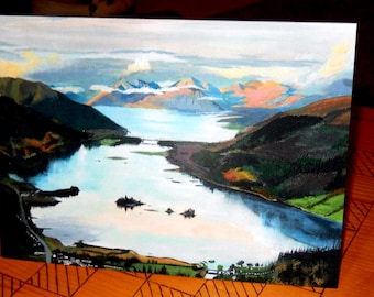 C059. A late autumn day looking west from the Pap of Glencoe. A5 Greetings card from painting by Archie MacArthur