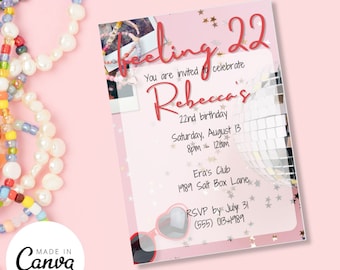 Feeling 22 Birthday Invitation Customizable Canva Template Printable 22nd Birthday Pop Star Hipster Invite