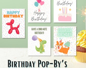 Birthday Pop-By Cards: Corgi, Dinosaur, Balloon Animal (Digital Download)